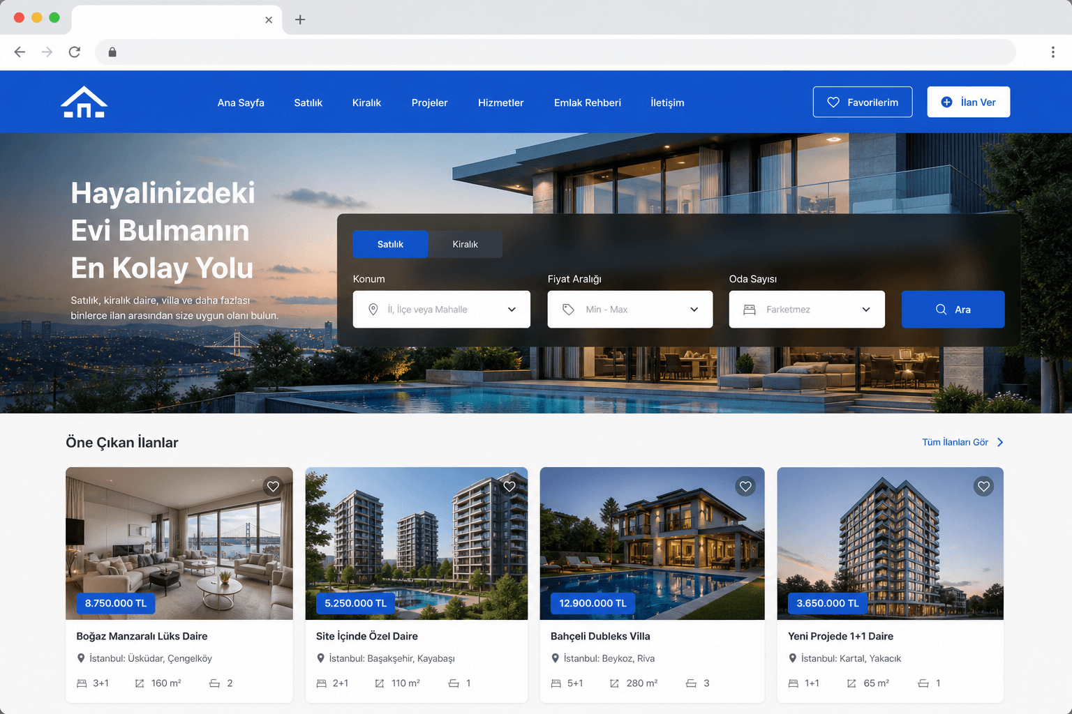 Maviyapı Gayrimenkul için Macellian tarafından geliştirilen web sitesi mockup görseli