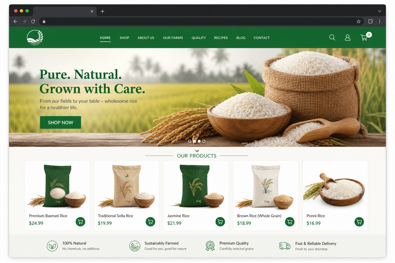 Kanıtemiz Pirinç için Macellian tarafından geliştirilen web sitesi mockup görseli